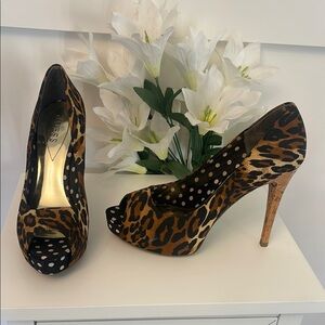 Guess Leopard Print Peep Toe Heels